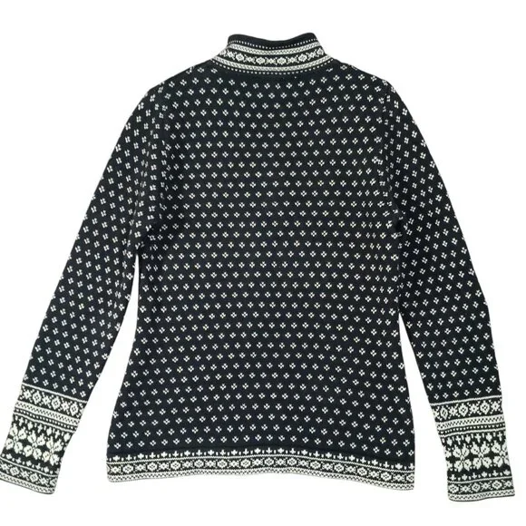L.L. Bean, 100% Cotton, Nordic Fair Isle Sweater, 1/4 Zip, Black/White, Med.-Reg - Picture 5 of 16